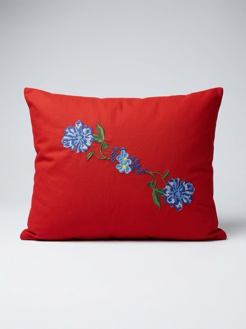 Vintage Handmade Embroidered Floral Throw Pillow Grandmacore Autumncore 10x15”